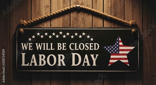Labor Day closed sign on wooden background