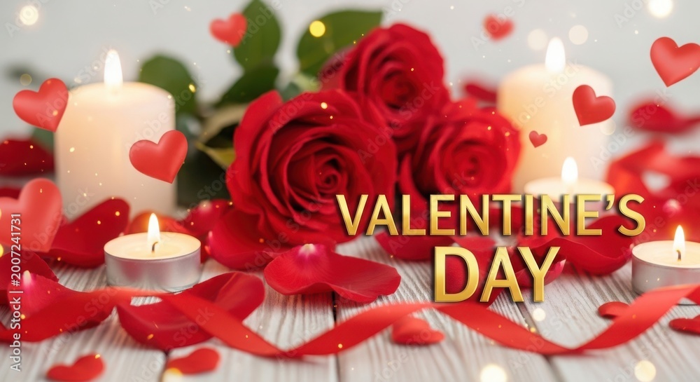Fototapeta premium A romantic valentine's day setup with roses and candles illustration