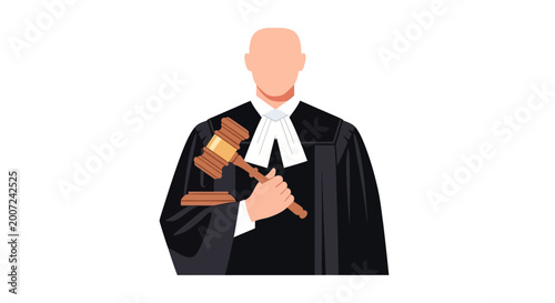 Photos Illustration of a judge in black robes holding a wooden gavel for legal justice concepts