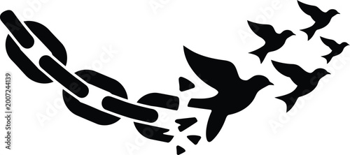 Birds breaking free from chains a symbol of liberation and hope