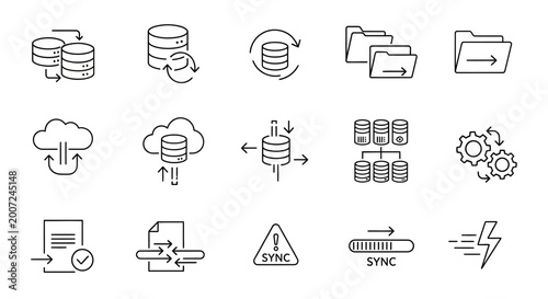 Bilde på lerret Black and white data sync icons.