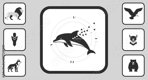 Tableau sur toile Black and white dolphin jumping high.