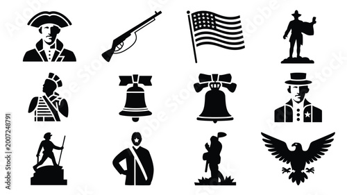 Fotografie Collection of american historical and patriotic symbols including revolutionary
