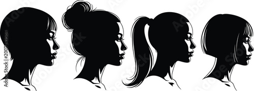 Cuadro en lienzo Women hairstyle silhouette illustration, fashion beauty artwork, black profile v