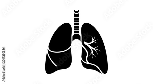 Foto Stylized black icon of human lungs and trachea on white background