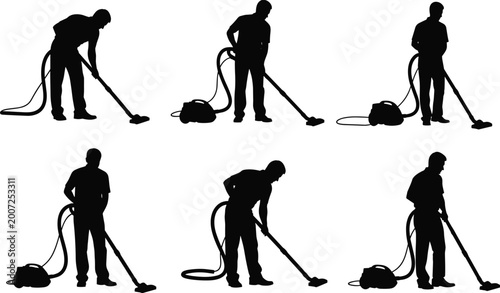 Tableau sur toile Vacuum cleaner silhouette collection, cleaning worker icons, janitorial artwork,