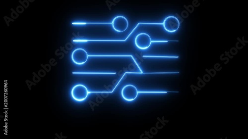 Glowing Neon Circuit Lines Animation. Animated Glowing Neon Circuit Board Lines with motion background 4k video animation.