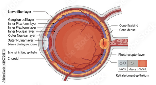 Obraz na płótnie Detailed Cross-Sectional Diagram of the Human Eye with Labeled Layers and Structures