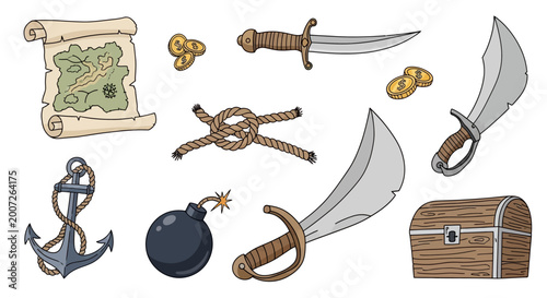 Canvastavla Pirate Adventure Set with Treasure Map Swords and Anchor.