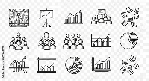 Hand Drawn Business Meeting Icons Set.