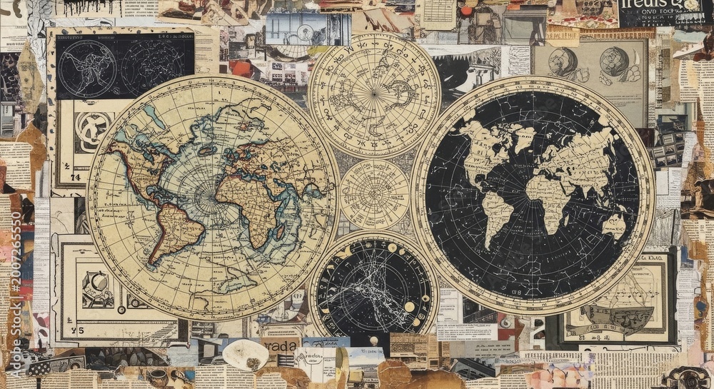 Naklejka premium Vintage Maps and Astronomical Charts Collage