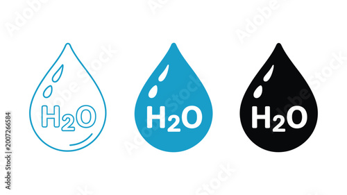 Canvastavla H2O water drop icons designed in multiple colors and styles representing hydrati
