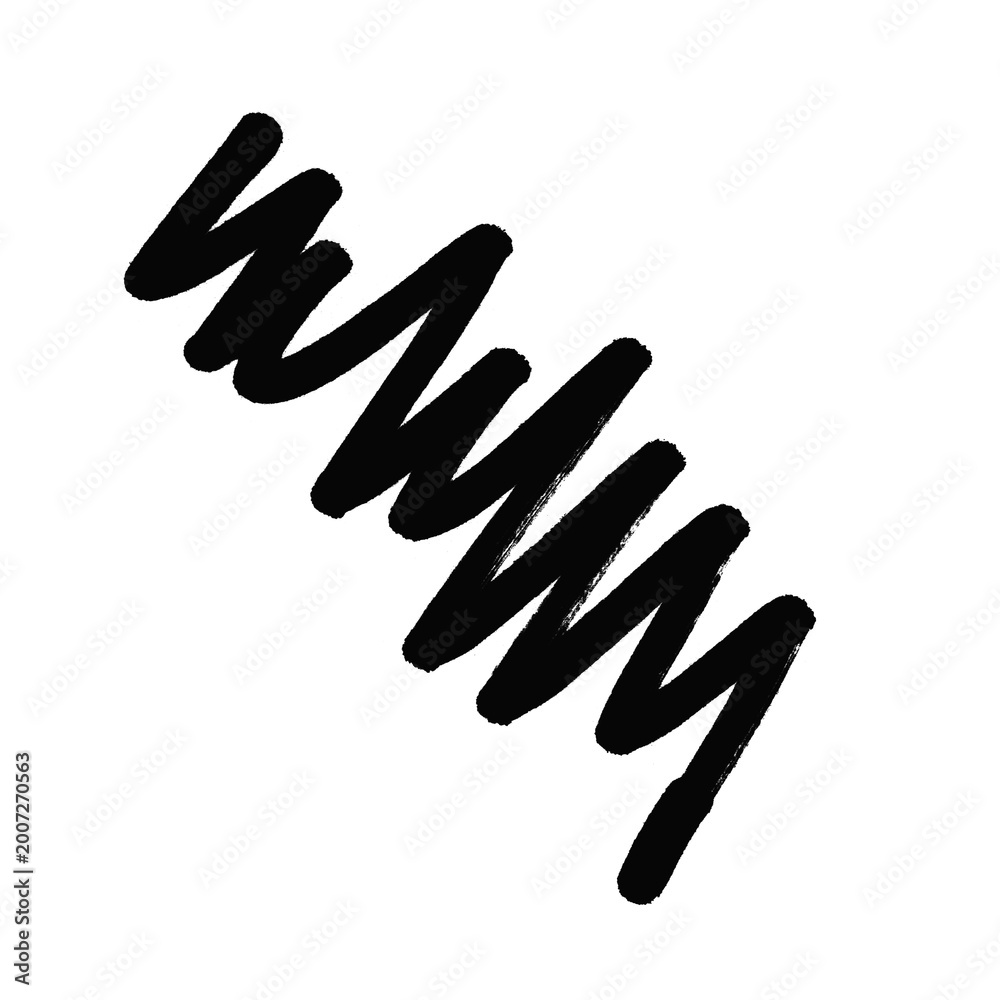 Fototapeta premium Abstract black ink brush stroke with a zigzag pattern creating a dynamic and energetic artistic element isolated on transparent background