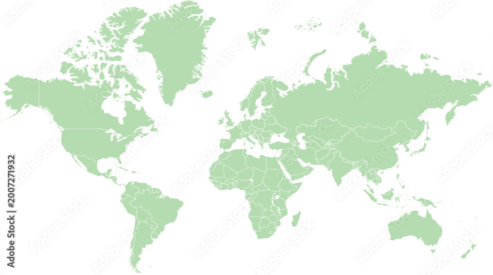 Obraz premium Mint green world map, vector illustration, global map, minimalist design