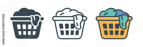 Tableau sur toile Home cleaning icons with flat solid monochrome thin outline black and white and