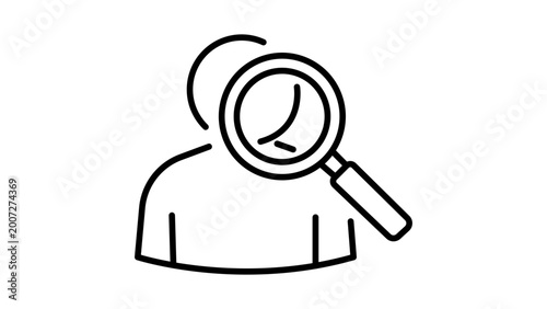 Foto Search and recruitment magnifying glass vector icon for talent hiring, featuring an editable stroke with customizable line weight for modern minimalist business branding and website interface