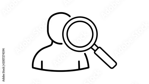 Foto Recruitment magnifying glass vector icon for hiring and talent search, featuring an editable stroke with adjustable line weight for minimalist professional business presentation designs and web