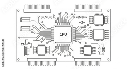 Foto Central Processing Unit on a Computer Motherboard Circuit Board.