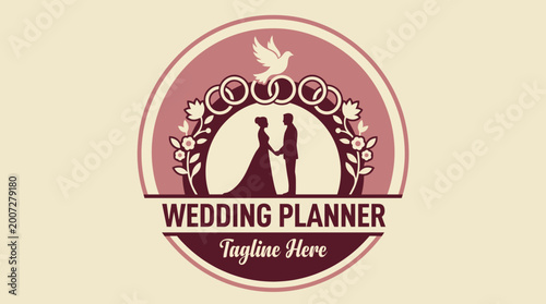 Billede på lærred This sophisticated wedding planner logo incorporates romantic elements with a couple silhouette and floral accents, ideal for businesses focused on wedding planning and services