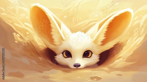 Cute Desert Animal with Large Ears Emerging from Sand Dune