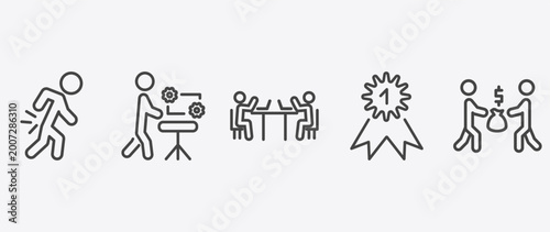 Bild auf Leinwand humans and behavior icon set with hine repair, public work, first prize, people