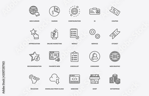 Tableau sur toile marketing icon set with web cursor, margin, configuration, recommendation signs