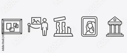 Schilderij op canvas museum and exhibition icon set with excursion, relics, gioconda, museum building