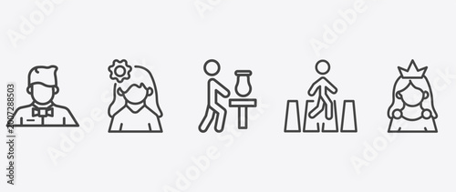 Schilderij op canvas people and relation icon set with woman with flower, sculptor working, road cros