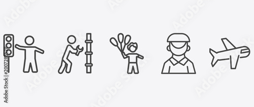 Foto people and relation icon set with plumber working, man child and balloons, dutch