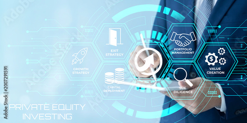 Fotografie Professional illustrating private equity investing concepts with futuristic digi