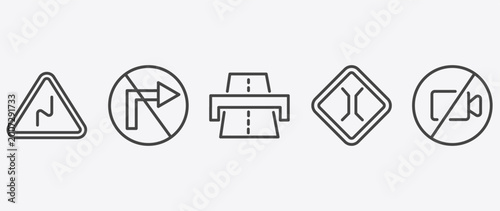 Fotografie traffic signs icon set with no turn, highway, narrow bridge, no video signs in f