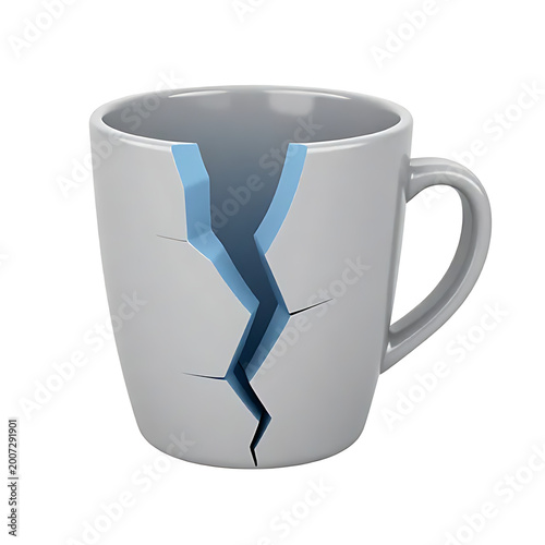 cracked cup symbolizing water shortage isolated on white background