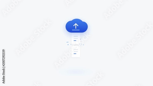 Blue cloud uploading sequence with animated digital progress indicator