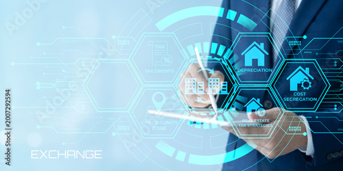 Cuadro en lienzo Professional using digital interface to illustrate real estate tax strategies in