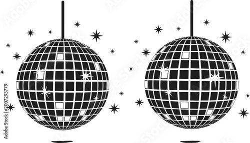 Εκτύπωση καμβά Set of Two Hanging Disco Ball Silhouettes with Sparkling Stars for Retro Nightli