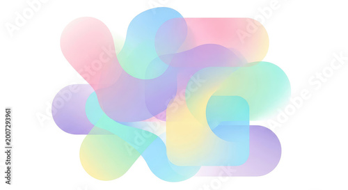 Vibrant pastel colored abstract shapes overlapping on white background creating a soft gradient effect with rounded edges and blended hues
