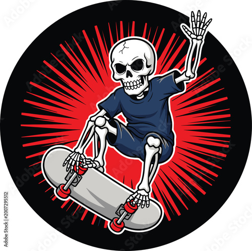 Photos Cool Skateboarder Skeleton Character Performing a Kickflip Trick on a Skateboard
