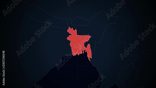 Highlighting bangladesh on global digital map with zoomin animation