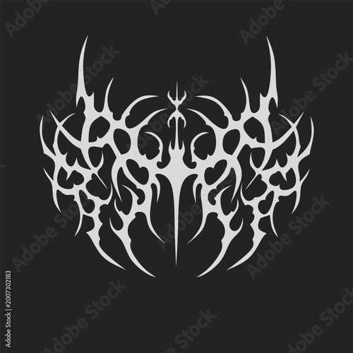Foto Symmetrical tribal wings with a central sword, sharp gothic thorns in cyber sigil style on a black background