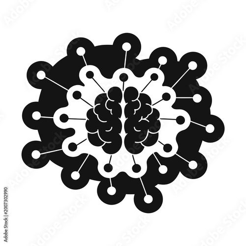 Artificial intelligence brain icon with digital connection network nodes