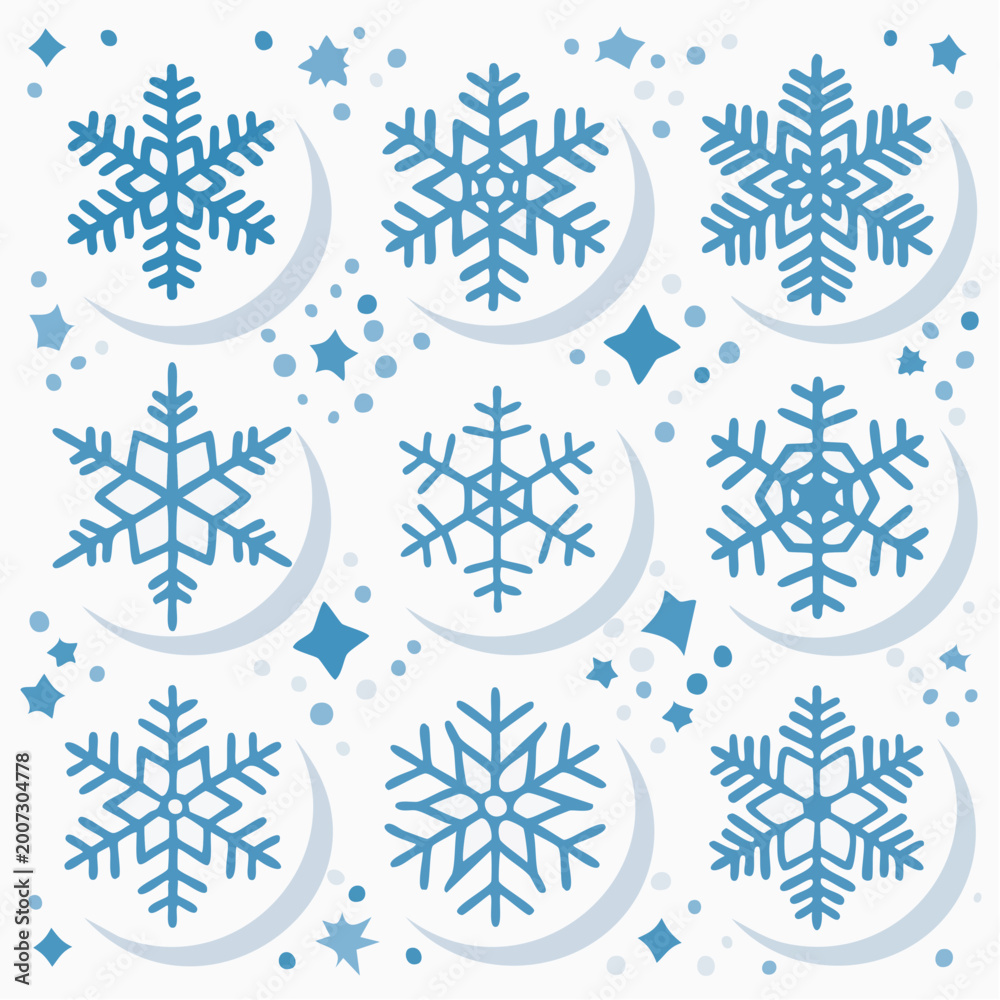 Fototapeta premium Blue Snowflakes and Stars Pattern