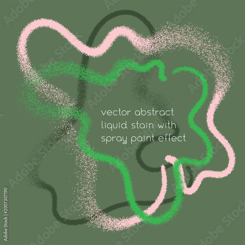Vector abstract liquid shapes with spray paint texture. Organic stain forms with grainy edges in pastel tones on green background, modern artistic elements for design, branding and posters.