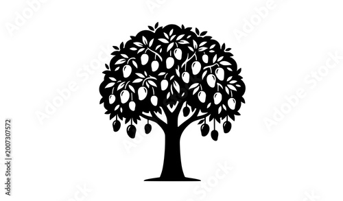 Bild auf Leinwand Mango hanging on tree silhouette tropical fruit branch vector illustration isola