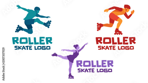 Foto A vibrant and energetic roller skate logo showcasing skaters in motion, capturing the spirit of fun, freedom, and the exhilarating nature of roller skating