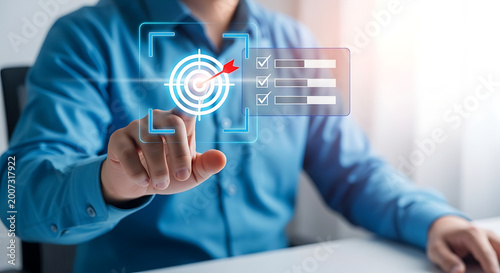 Business professional aiming for targets and achieving goals with strategic planning