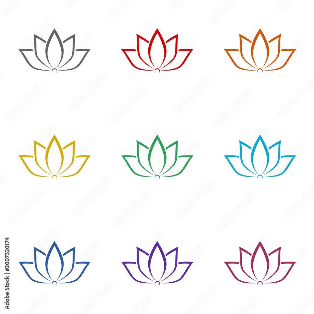 Fototapeta premium Lotus icon isolated on white background. Set icons colorful
