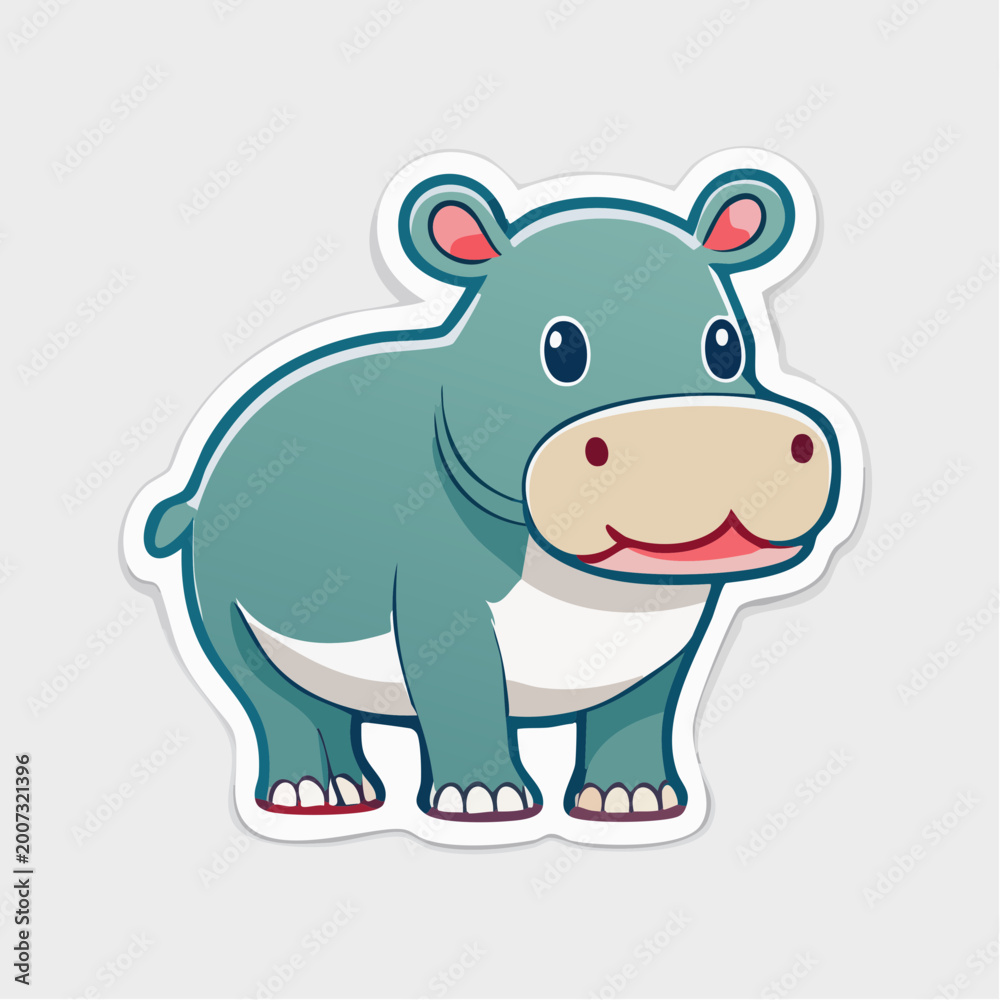 Fototapeta premium Cute Cartoon Hippopotamus Sticker
