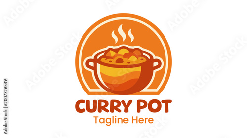 Obraz na płótnie This vibrant logo design features a steaming curry pot, symbolizing delicious meals and culinary creativity, ideal for food enthusiasts and restaurants