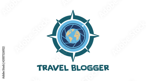 Cuadro en lienzo This logo represents a travel blogger with a globe and compass, evoking a sense of adventure and wanderlust, ideal for travel enthusiasts and digital nomads