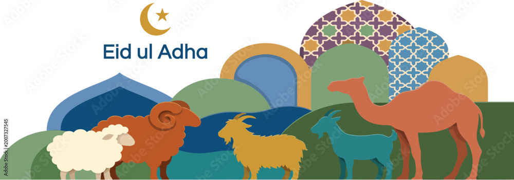 Naklejka premium Minimal Eid ul Adha Animal Banner Vector Illustration